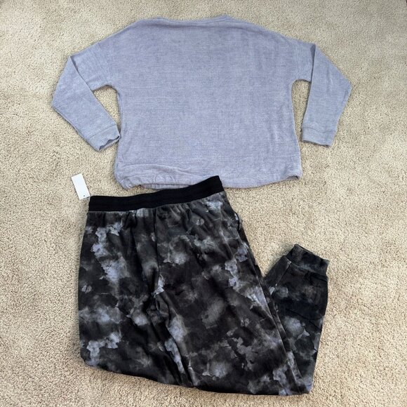 THREE DOTS Pajama Set Womans M Purple Gray Black knit Velour Lounge Stretch NWT - Picture 16 of 16